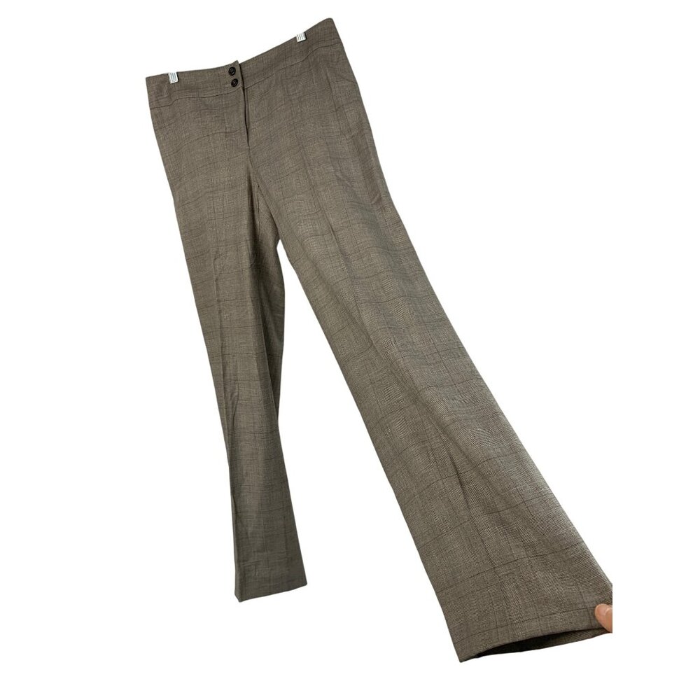 Sz 8 Armani Collezioni Womens Gray Plaid Wool-Blend Dress Pants Wide Leg GUC